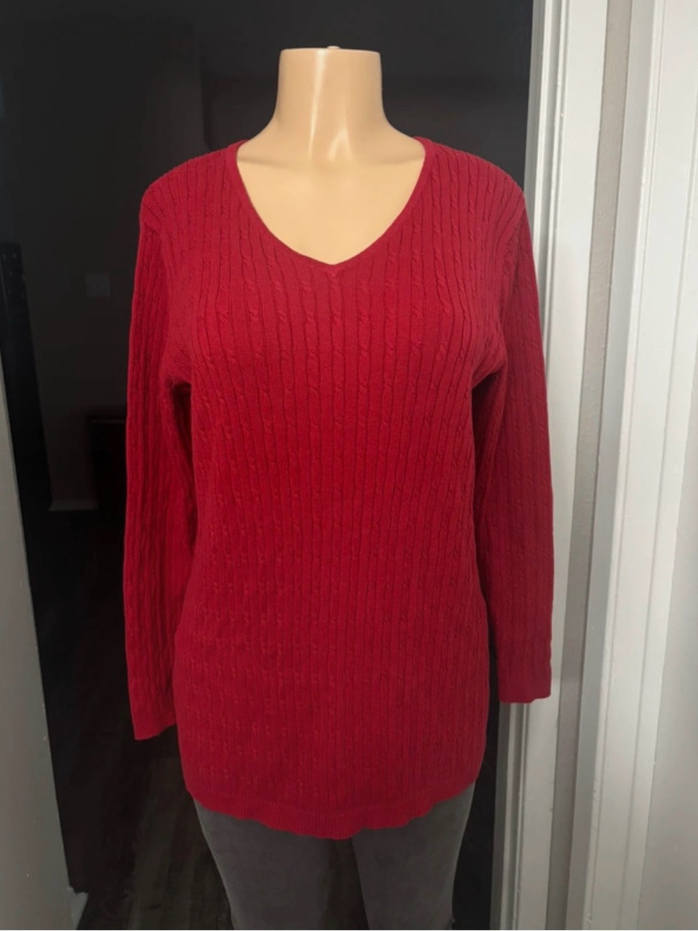 Bobbie Brooks Red V-Neck Cable Knit Sweater- Size 1X